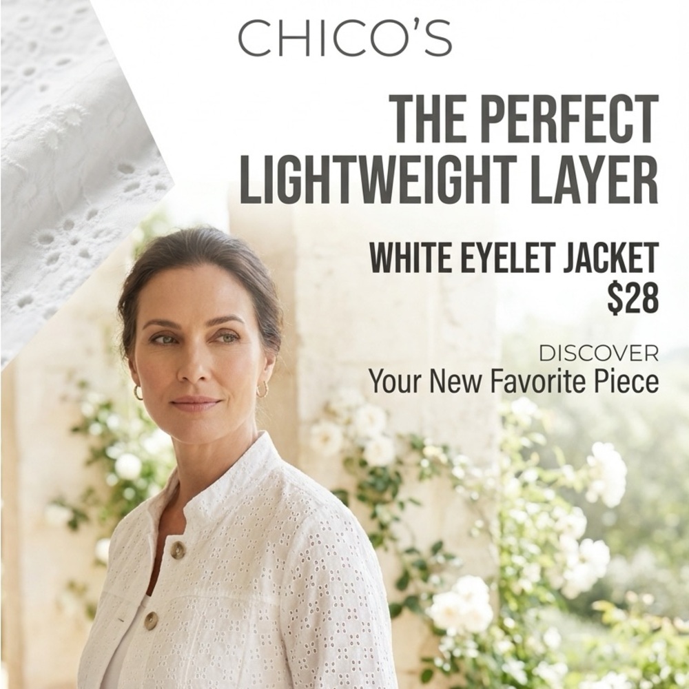 Chico's White Eyelet Jacket sz 2 or Large